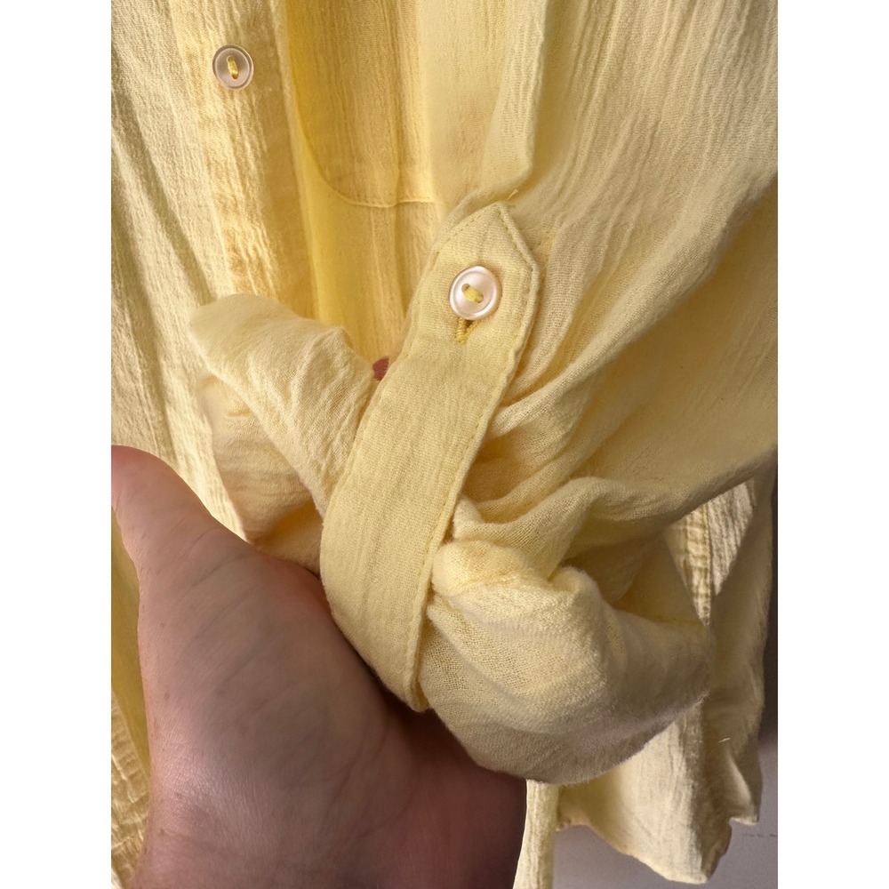 Talbots Woman Yellow Cotton Gauze Button Down Roll Tab Sleeve Shirt 2X Resort - Picture 4 of 7